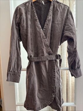 Women’s Grey Denim Wrap Dress with Belt